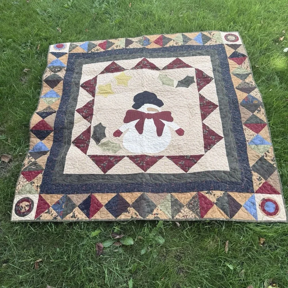 Snowman Christmas Country Handmade Lap Quilt Patchwork Wall Hanging 48 X 48